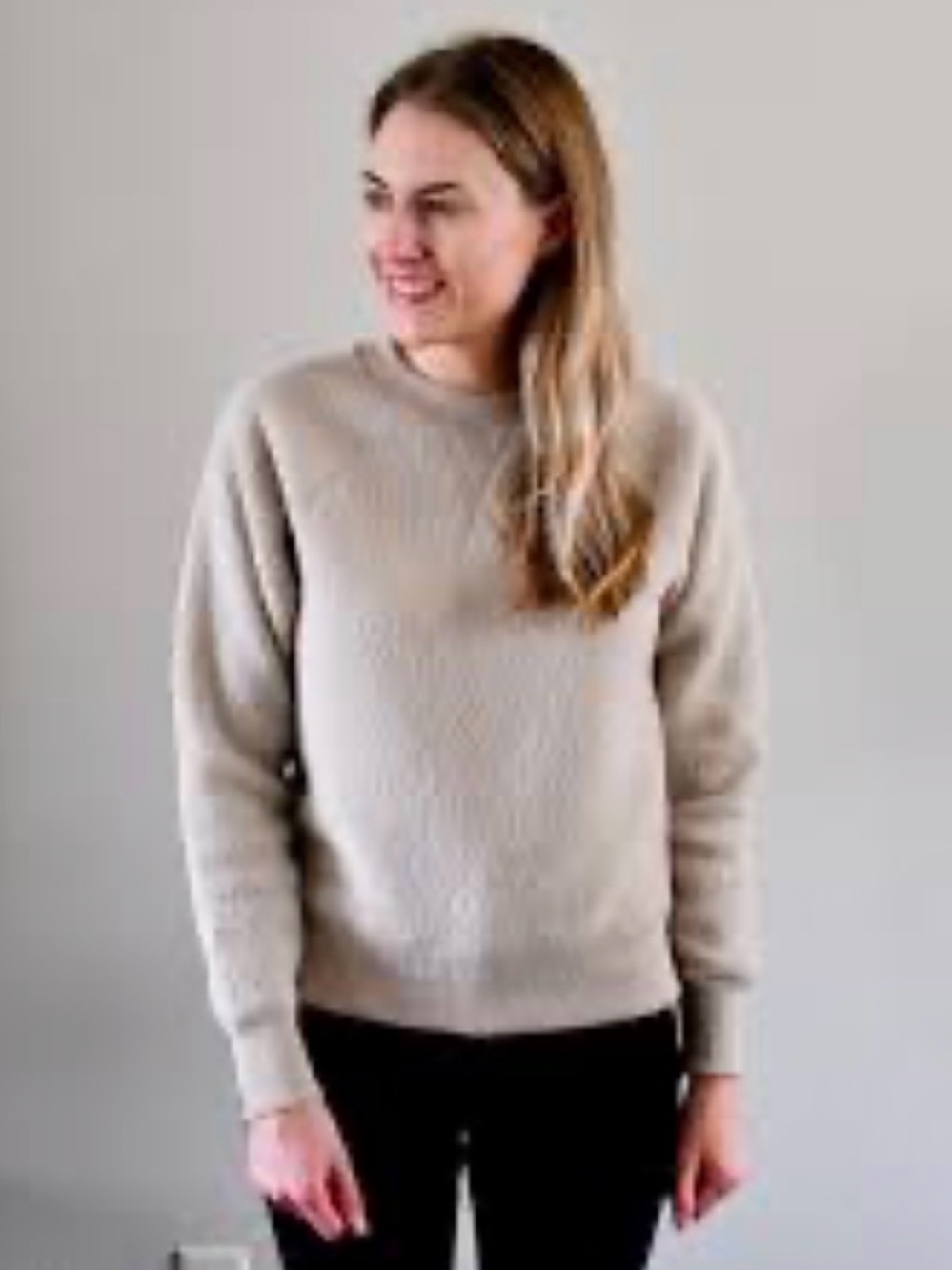 Everlane Renew Fleece Raglan Crewneck Sweater in Taupe
